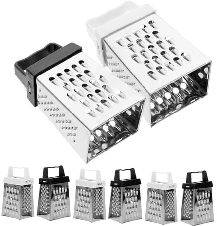 ELAYARD Mini Lot de 8 en Acier Inoxydable Râpe à Fromage Poignée 4 Faces Facile à Nettoyer, Argenté Cuisine