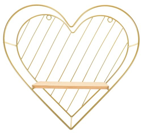 BATHVEVE Wandregal mit Stauraumfunktion im Nordischen Stil Herzförmiges aus Eisen und Holz Modernes Herzregal als Wanddeko für Schlafzimmer und Kleine Räume