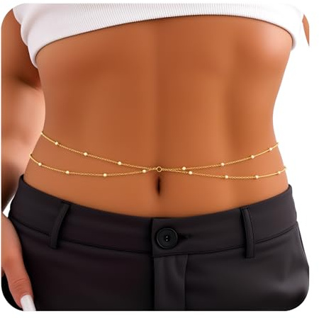 Gold Waist Chain For Women,Adjustable Belly Chain Gold,African Waist Beads,Body Chains For Women,14K GoldPlated Belly Chains,Waterproof Sexy Bikini Satellite Bead Chain.