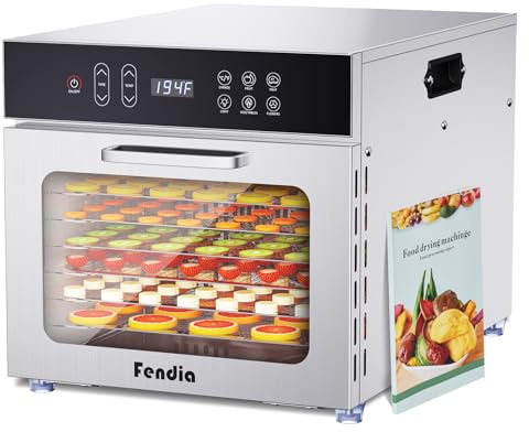 Fendia Food Dehydrator for Jerky, 7 Stainless Steel Large Trays, 600W Fruit Dehydrator, 24H Timer and 194°F Temperature Control, Overheat Protection, Food Dryer for Jerky, Herbs, Fruit, Dog Treats