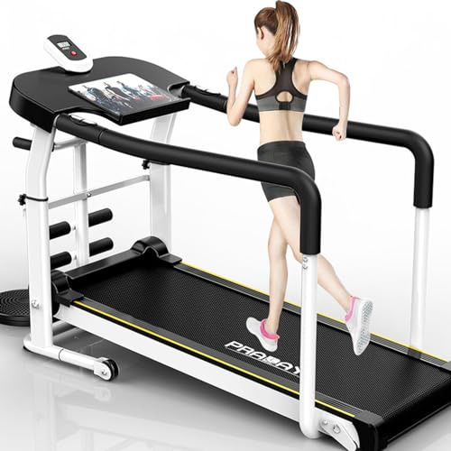Walking Treadmill with Long Handrails – Treadmill for Seniors 300 lbs Capacity – Foldable, Lightweight with Wheels, Cup & Phone Holder – Recovery Machine for Home or Apartment,Black,A