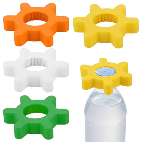 4 Pezzi Apribottiglie Antiscivolo, Apri bottigliee di Plastica, Svita Tappi Bottiglie Plastica e Barattoli, Ideale per Anziani e Bambini(4 Colori)