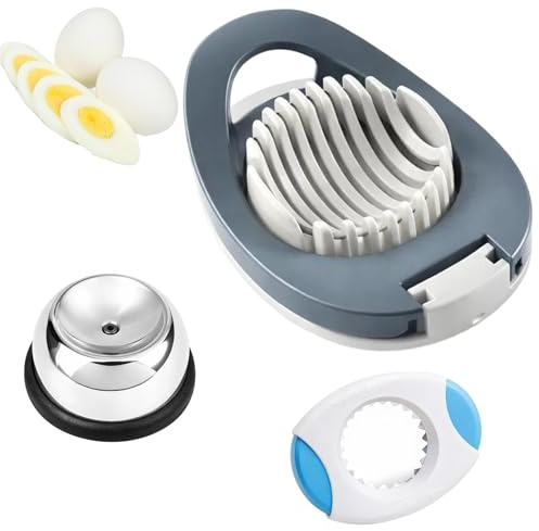3-teilige Set Eierschneider, Eierpiekser Eierstecher, Spülmaschinenfeste Eier Schäler für Frühstückszubereitung und Salat, Grau Blau Schwarz Ei Öffner Set