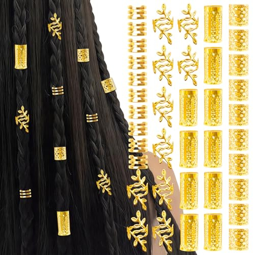 40 Piezas Adornos Para el Pelo,Dreadlocks Joyería,Anillos para el Pelo Ajustable,Clips en espiral ajustables,decorar cabello de hombres,mujeres y niños(Dorado)