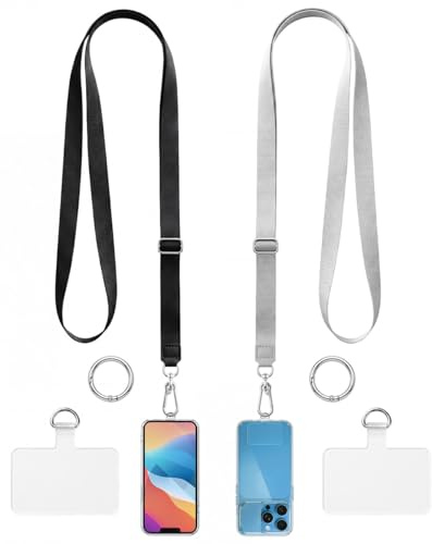 Elderoaki Universal Mobile Phone Lanyard, 2pcs Adjustable Phone Strap for Crossbody and Neck, with 2pcs TPU Transparent Tab