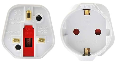 European 2-pin to UK 3-pin Plug Travel Adapter | Fused (13A) | Conforms to UK Safety Regulations and Electrical Circuits | (NOT for UK Shavers/Toothbrushes Bathroom Plugs)(1 Pack), White