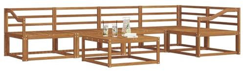 vidaXL Outdoor-Sofagarnitur 6 pcs Natur Massivholz Akazie, Gartenmöbelset, modernes Patiosofa, Robustes modulares Lounge-Set, Outdoor-Sitzgelegenheit für Garten, Poolbereich, Akazienholz