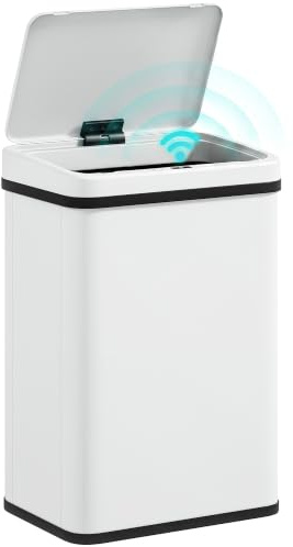 HOMCOM 40L Sensor Bin Soft Close Stainless Steel Kitchen Bin White | Automatic Touchless Motion Sensor, Fingerprint Resistant, Hygienic Gyms, Home Office, Assembly Required