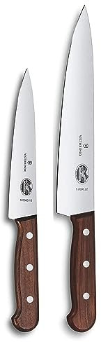 Victorinox, Wood, Profi Tranchier-Set, 2-teilig, gerader Schliff, Extra Scharf, Edler Holzgriff, braun