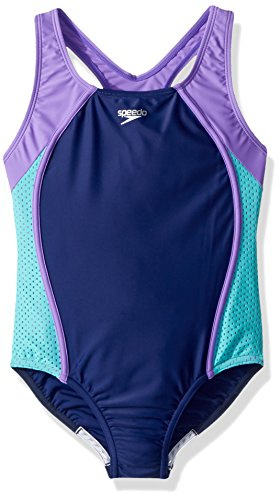 Speedo Girl's Swimsuit One Piece Mesh Splice Thick Strap