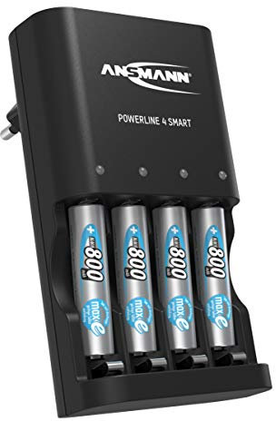 ANSMANN Caricatore per batterie ricaricabili - per stilo AA e pile micro AAA - 4 batterie Micro AAA 800 mAh - indicatori LED diagnosi batteria