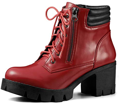 Allegra K Women Round Toe Chunky Heel Lace Up Platform Combat Boots