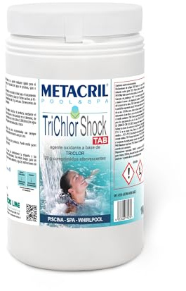 Metacril TriChlor Shock Tab, Tricloro in Past. da 20g Effervescenti - 1KG | Ideale per il Trattamento Shock, Cloro rapido in Pastiglie Effervescenti da 20 gr, per Piscina e Spa Idromassaggio