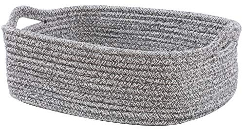 Woven Cotton Rope Storage Basket, Cube Changing Table Organizer for Closet Towels, Baby Nursery Bin, Small Dog Cat Toy Box, Gift Baskets empty (14.5x 11x 5) by CIKI HOME