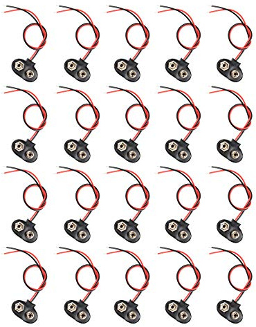 HALJIA 20Pcs Faux Leather Shell 9V Battery Holder Clip Snap On Connector Cable T Type Black