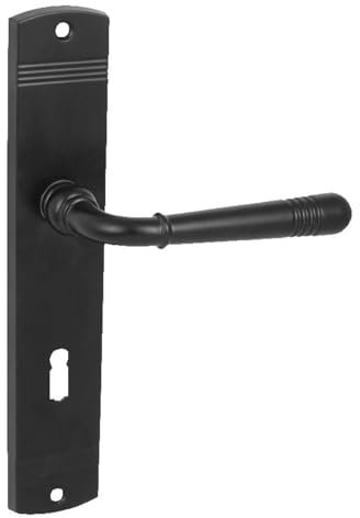 domino Türgriff 72 Drückergarnitur BB-Buntbart Set Langschildgarnitur Türklinke für Zimmertür, Bürotür, Kellertür & Innentür L-Form Türdrücker-Set aus Znal Schwarz LOFT BLACK
