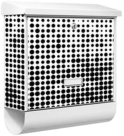 banjado® Burgwächter Briefkasten Weiß 38x39x12cm mit Motiv Black or White/Briefkasten mit Zeitungsfach/Briefkasten mit Zeitungsrolle/Postkasten inkl. Montagematerial & 2 Schlüsseln