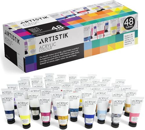 ARTISTIK Acrylic Paint Set with 48 Opaque & Vibrant Colors for Beginners & Students – 22ml Tubes of Artist-Quality Acrylic Paints for Painting on Different Surfaces