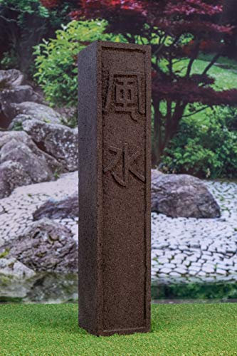 IDYL Stein-Säule aus Lavastein | Block mit Schriftzug Feng Shui | Frostfest | Höhe 100 cm | Asiatische Dekoration für Garten - Teich - Wegrand |schwarz