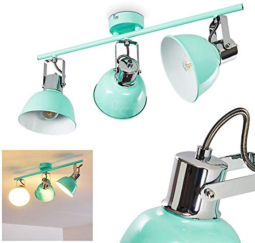 Deckenleuchte Borik, Deckenlampe aus Metall in Mint/Weiß, 3-flammig, mit verstellbaren Strahlern, 3 x E14-Fassung, Spot im Retro/Vintage Design, ohne Leuchtmittel