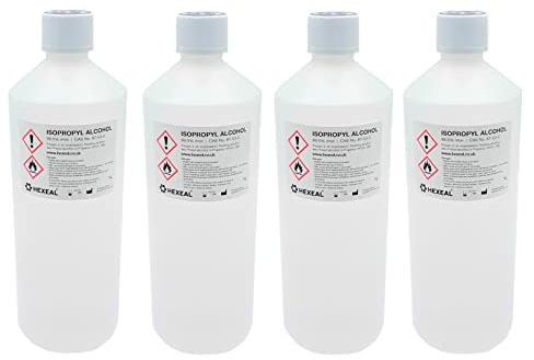 Hexeal 99.9% Isopropyl Alcohol 4L – 4 x 1L IPA for Sanitising & Cleaning | Removes Grime from Phones and Electronics, Powerful Degreaser and Cleaning Fluid