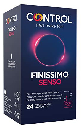 Control Preservativos Finissimo Senso. Caja de 24 Condones Más Fino, Mayor Sensibilidad, Lubricados, Sexo Seguro. Disfruta de unos Preservativos con Ajuste Perfecto para una Relación Segura.