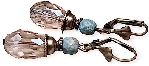 Vintage Tropfen Ohrringe mit Glasperlen - rosa taubenblau & kupfer