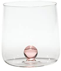 Zafferano Bilia Glasbecher - Handgemachtes Borosilikatglas, Verziert mit bunter, farbiger Glaskugel im Inneren, cl 44 h 90mm d 88mm - Set 6 Stück (Rosa)