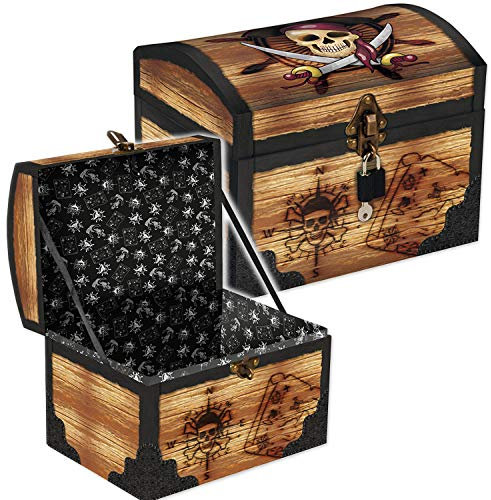 Große Schatztruhe * PIRATENSCHATZ * für Piraten Kindergeburtstag und Geocaching | mit Schloss, 2 Schlüssel und Geheimfach | Schatzkiste Schatzbox Truhe Kiste Pirat Schatz Party Kinder Geburtstag