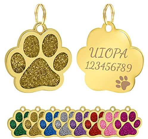 Hundemarke mit Gravur, Uiopa Hundemarke Pfote Adressanhänger Hunde Dog Tag mit Gravur Personalisiert Plakette 30mm Hundeanhänger mit Gravur für Kleine bis Mittelgroße Hunde oder Katzen (Golden)