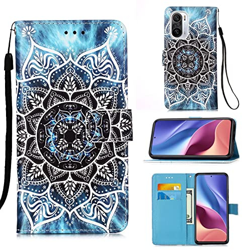 CRABOT Funda Xiaomi 11i/Poco F3 /Redmi K40/Redmi K40 Pro Carcasa Tarjeta Billetera Pintado Patrón Hebilla Magnética Cubierta Protectora+1pcs Protector de Pantalla -(Mandala)
