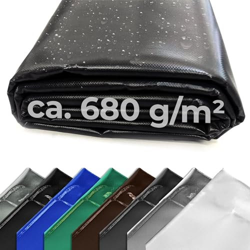 Fulcoline Abdeckplane 680g (Schwarz, 2,50 m x 5,00 m) ohne Ösen – Handgefertigte Abdeckplane Wasserdicht – Langlebiger UV-Schutz – LKW Plane perfekt für Camping, Fahrzeuge, Boote, Anhänger