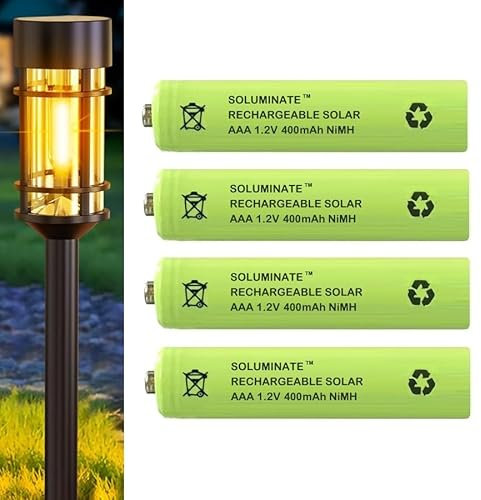 Soluminate Solar Light Batteries AAA (400mAh) Rechargeable 1.2V Ni-MH for outdoor garden lights (4-Pack)