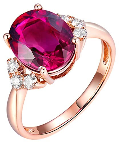 Whoiy Echter Goldschmuck 18K Rotgold Eheringe, 4 Krallen Oval Turmalin 3.769ct mit 0.21ct Diamant Damen Ringe, Kleine Geschenke für Adventskalender Erwachsene, Rose Gold, Gr.60 (19.1)