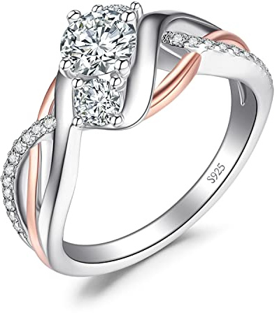 JewelryPalace Classic Infinity Rundslipad Zirkonia Bypass Ring Med 3 Stenar Dam,Förlovningsringar Silver 925 Dam,Infinity Knot Löftesring Roséguld Dam,Wave Smycken Simulerad Diamant 51