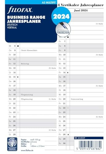 FILOFAX Calendario 2024 con inserto in formato A5, per pianificazione pluriennale, verticale, in lingua tedesca