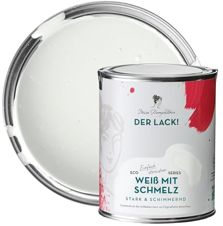 MissPompadour seidenmatte Holzfarbe Innen & Außen 1L Weiß mit Schmelz, Möbelfarbe ohne Schleifen - Farbe für Holz, Metall, Kunststoff - Holzlack, Möbellack schnelltrocknend mit hoher Deckkraft