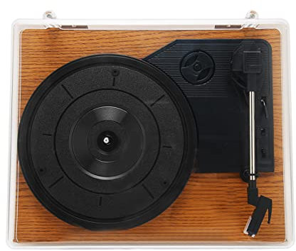 KOSDFOGE Tocadiscos de Grano de Madera Marrón 3 Velocidades Bluetooth 5.0 Altavoz Estéreo Integrado Tocadiscos de Vinilo a Prueba de Polvo con Cubierta Compatible con Teléfonos Inteligentes IOS Androi