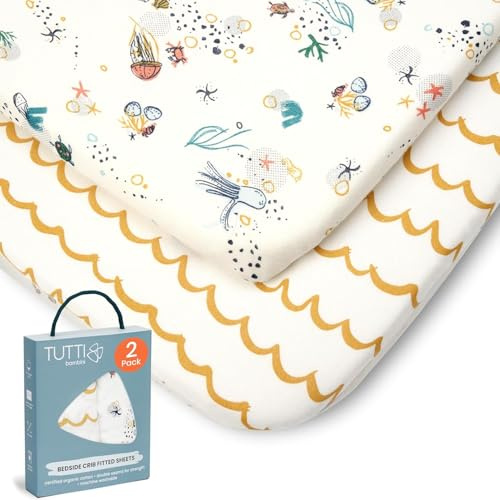 Tutti Bambini Drap Housse Berceau (Lot de 2) - Jersey de Bambou Doux & Respirant - Draps Cododo avec Élastique Double - Convient aux Matelas de 53 x 80 cm à 60 x 90 cm (Our Planet)