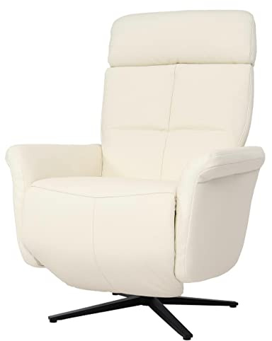 Mendler Relaxsessel HWC-L10 Voll-Leder - Creme-weiß | Design Fernsehsessel, TV-Sessel, Liegesessel, Liegefunktion, drehbar