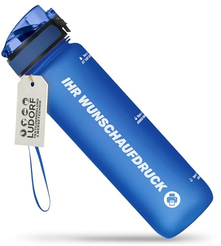 #teamludorf CAMPOS 3.0 Trinkflasche 1L BLAU – BPA-frei, auslaufgehemmt – Sportflasche für Fitness & Arbeit – personalisierbar – Tritan Wasserflasche mit Handschlaufe