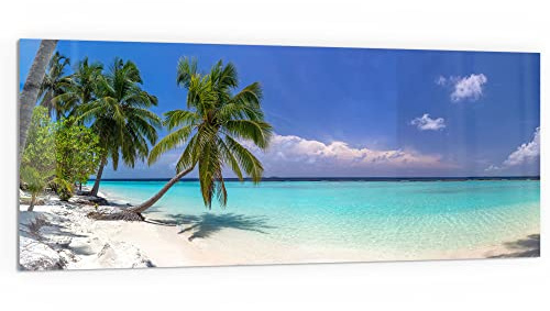 DEQORI Küchenrückwand Glas | Motiv Paradiesischer Strand | 125x50 cm | Bad- oder Herd-Rückwand | Herdblende Spritzschutz für Küche & Badezimmer | moderne Deko für Fliesenspiegel