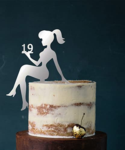 Girl, Birthday, Cake Topper, Girl's Birthday, Sweet 16, Sweet 18, Number, Topper, Birthday, Decoration (Silver (Mirrored on One Side), 19)