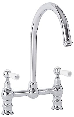 Milano Elizabeth Lever Handle Bridge Kitchen Sink Mixer Tap Swivel Spout - Chrome White