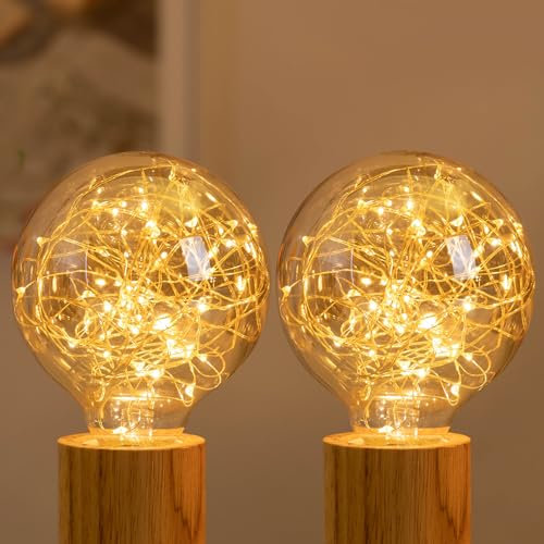 Aigostar E27 LED Bulbs, Edison Screw Vintage Bulb 2500K, G95 Globe Large Light Bulb, Retro Amber Glass Decorative LED Filament Light Bulbs 2 Pack