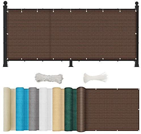 YUANZHI Balkon Sichtschutz 140 x 950 cm HDPE 185g/m², UV-Schutz Balkonumspannungen Balkonabdeckung mit Ösen und Kordel für Garten, Balkon Terrasse, Braun