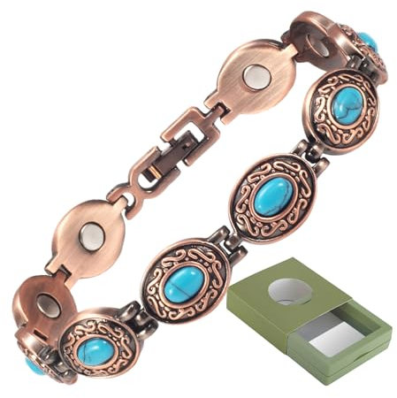 YINOX Magnetisches Therapie-Arthritis-Kupferarmband für Frauen, lindert effektiv Arthritis und Handgelenkschmerzen, eingelegt mit türkischem Türkis, kombiniert Mode und Gesundheit (3500 Gauss) (N)