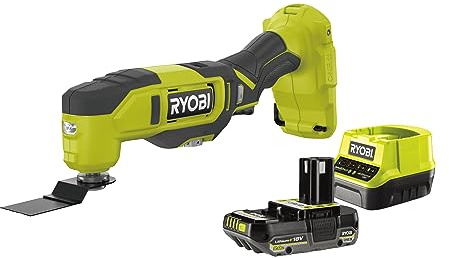Ryobi 18V ONE+ Akku-Multifunktionswerkzeug mit 2.0 Ah Akku und Ladegerät, Universaladapter im Lieferumfang enthalten, um es mit Zubehör der Konkurrenz kompatibel zu machen