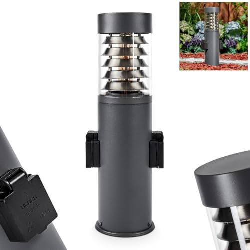 HOFSTEIN Wegeleuchte Dakar, Außenwegeleuchte mit 2 Steckdosen aus Metall/Kunststoff in Anthrazit/Klar, moderne Außenleuchte für Garten, Außenbereich, Hof, Terrasse, Höhe 40 cm, E27, IP44
