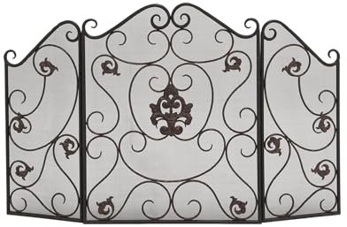 Kaminschirm Kaminschirme Faltbarer Kaminschutz aus 3-teiligem Netzgewebe mit Muster, 47 x 30, Bronze Feuerfunkenschutztor für Wohnzimmer Wohnkultur